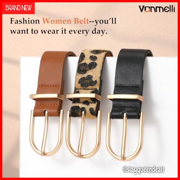 3 Pack Women's Faux Leather Belts Gold Buckle for Jeans Dresses - Picture 3 of 7